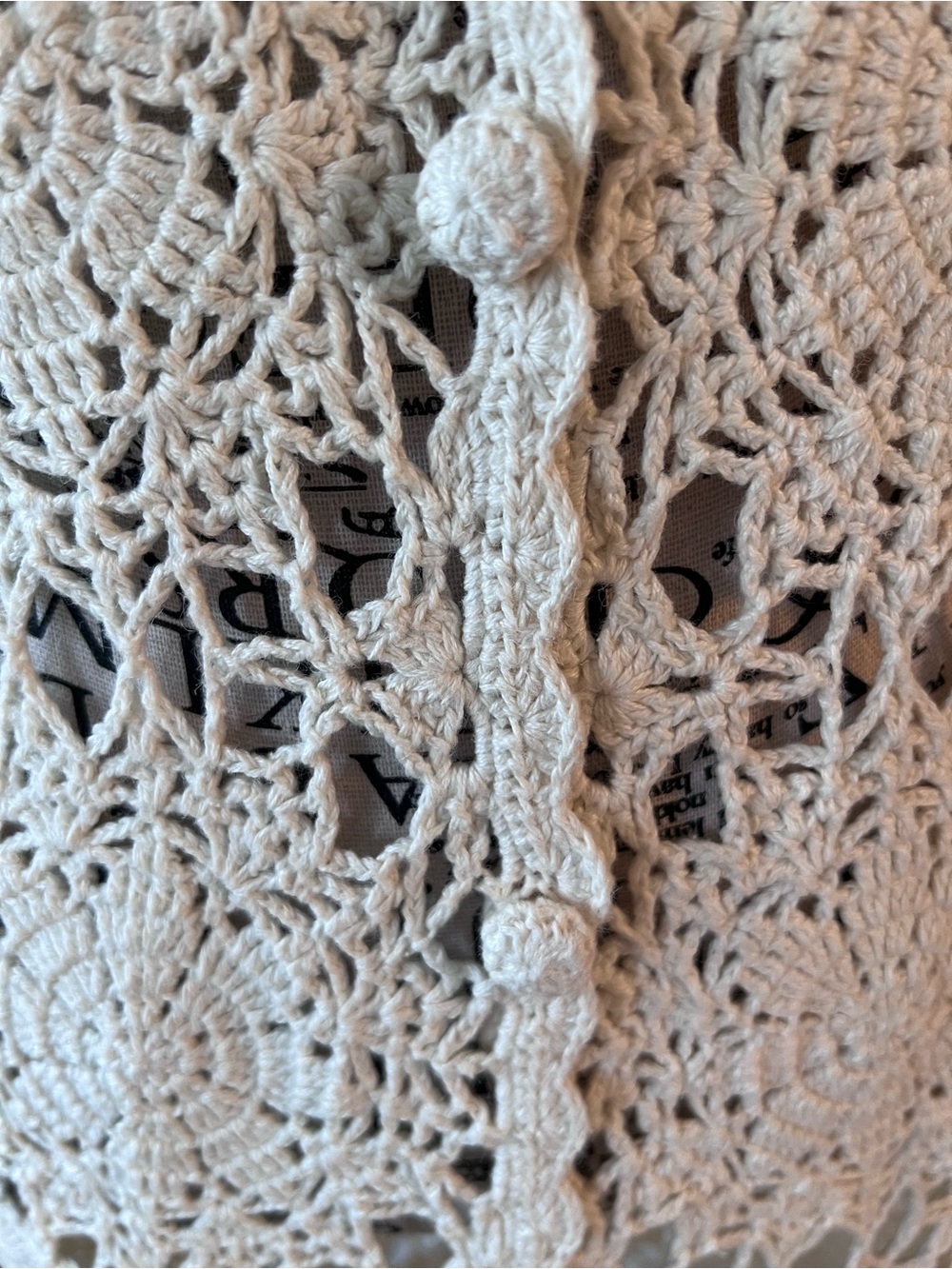 Newport News Cream Crochet Long Cardigan Duster with Scalloped Edges S - Picture 4 of 16